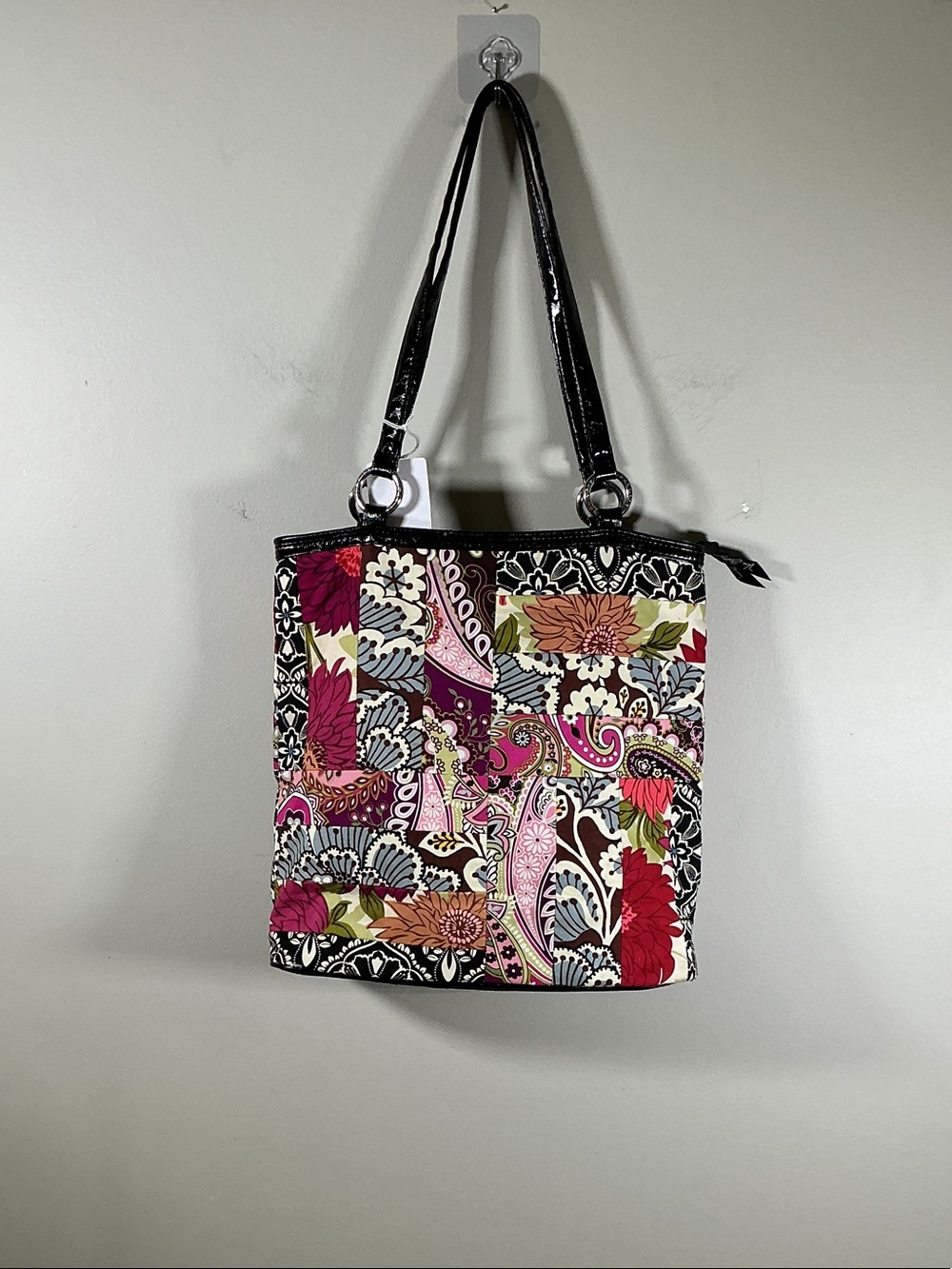 Vera Bradley Patchwork Floral Tote Bag Shoulder Purse Black Pink